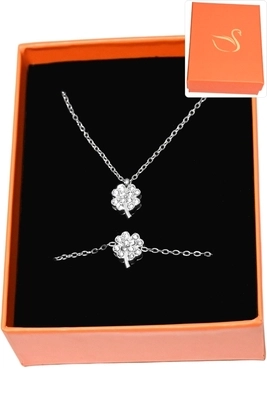 Coffret bijoux cadeaux parure orange tréfle Argent