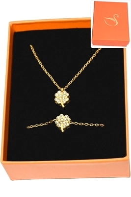 Coffret bijoux cadeaux parure orange tréfle Or