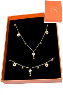 Coffret cadeaux orange parure bijoux coeur Or
