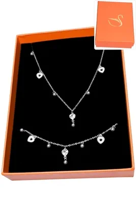 Coffret cadeaux orange parure bijoux coeur Argent