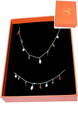 Coffret cadeaux orange parure bijoux perle Argent
