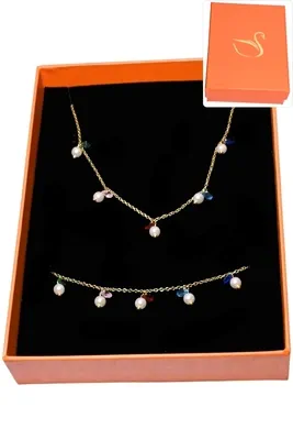 Coffret cadeaux orange parure bijoux perle Or