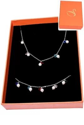 Coffret cadeaux orange parure bijoux perle Argent