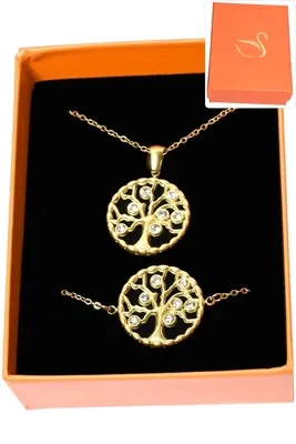 Coffret cadeaux orange parure bijoux arbre de la vie Or