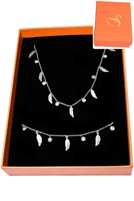 Coffret cadeaux orange parure bijoux feuille Argent