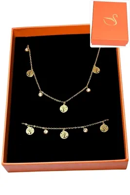 Coffret cadeaux orange parure bijoux arbre de la vie Or