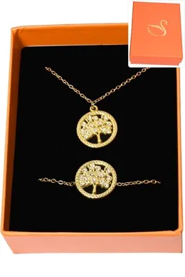 Coffret cadeaux orange parure bijoux arbre de la vie Or