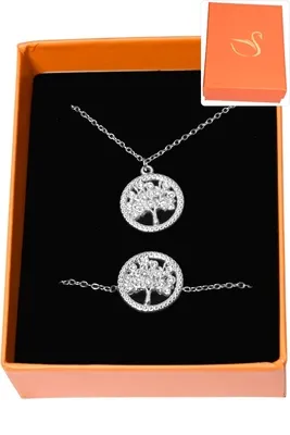 Coffret cadeaux orange parure bijoux arbre de la vie Argent