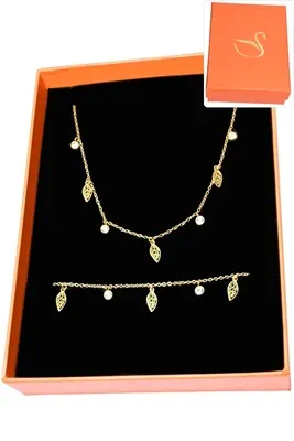 Coffret cadeaux orange parure bijoux feuille Or