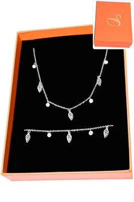 Coffret cadeaux orange parure bijoux feuille Argent