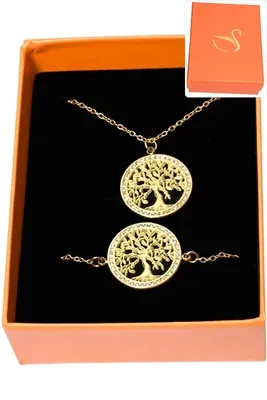 Coffret cadeaux orange parure bijoux arbre de la vie Or