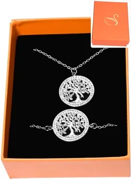 Coffret cadeaux orange parure bijoux arbre de la vie Argent