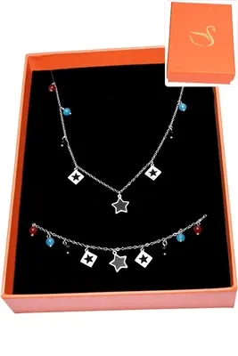 Coffret cadeaux orange parure bijoux étoile Argent