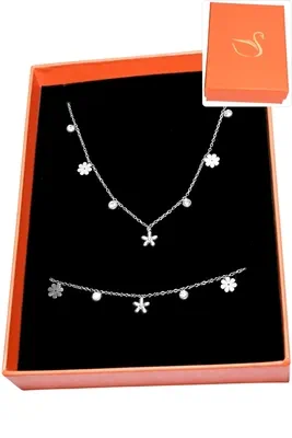 Coffret cadeaux orange parure bijoux fleur Argent