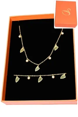 Coffret cadeaux orange parure bijoux feuille Or