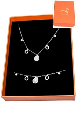 Coffret cadeaux orange parure bijoux goutte Argent