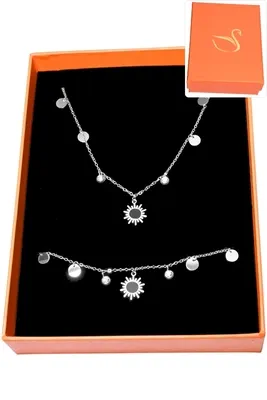 Coffret cadeaux orange parure bijoux soleil Argent