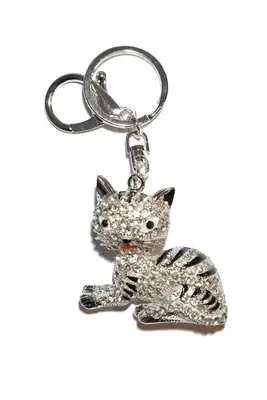 porte-cle chat Argent